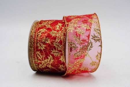 Metallic Holly Wired Ribbon_KF7247G-7_red